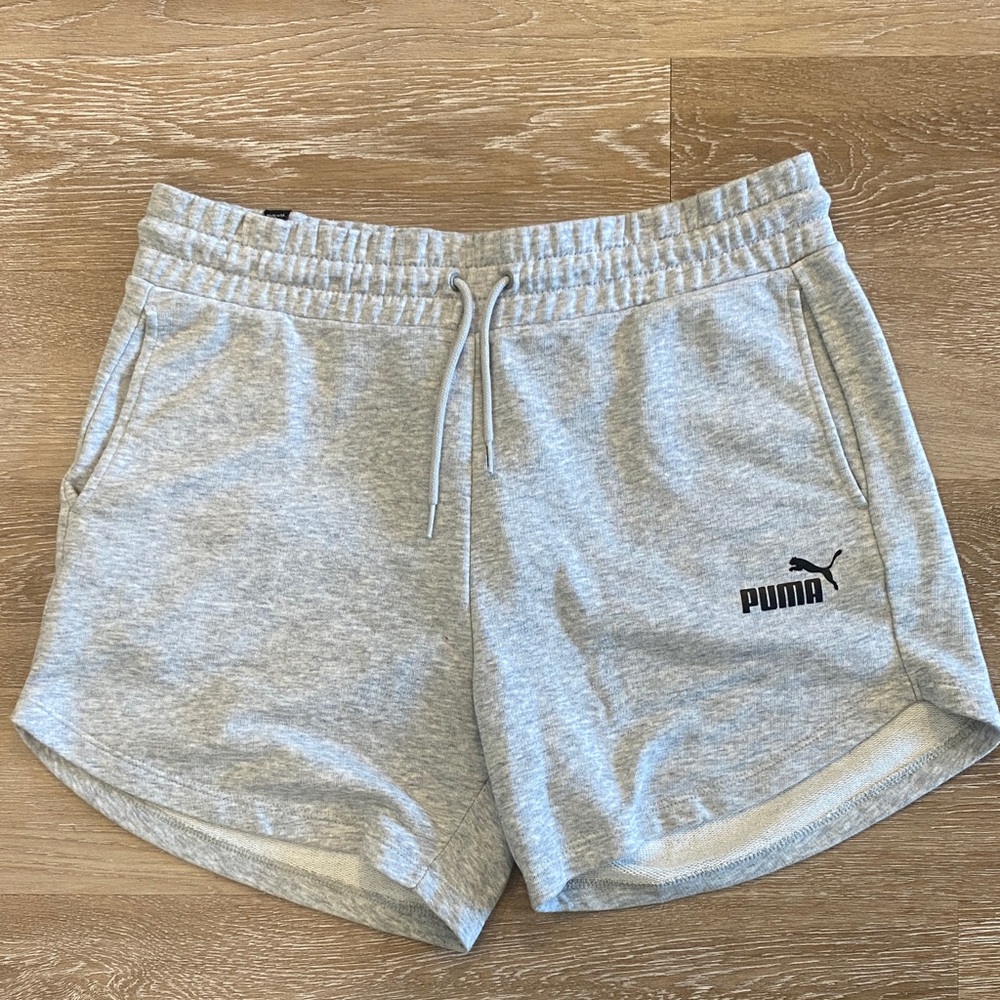 Puma Gray Athletic Shorts Soft Cotton-Blend Elastic Waistband